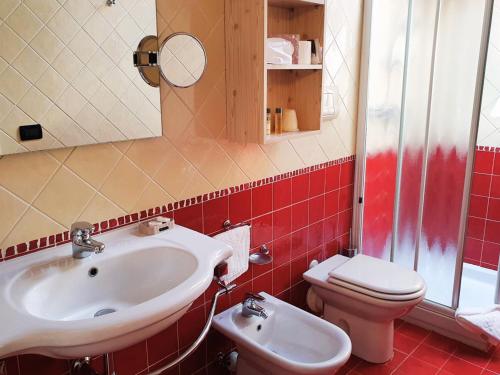 łazienka z umywalką i toaletą w obiekcie Hotel Orso Grigio w mieście Pescul