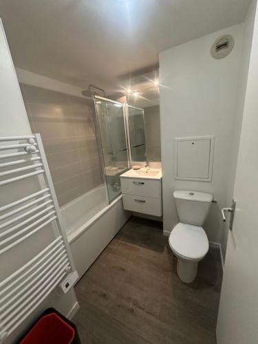 a small bathroom with a toilet and a sink at 2 pièces duplex Issy Les Moulineaux in Issy-les-Moulineaux