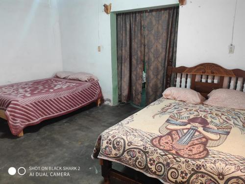 a bedroom with two beds with a painting on it at Descanso los palmitos in Cuatrociénegas de Carranza
