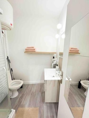 une salle de bain blanche avec des toilettes et un lavabo dans l'établissement L'Echappée Nantaise, à Nantes