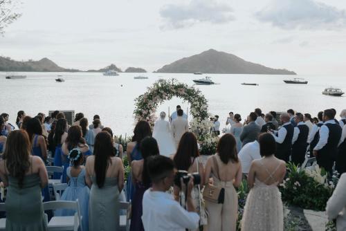 a bride and groom walking down the aisle at their wedding ceremony at Amariah Cove in San Antonio