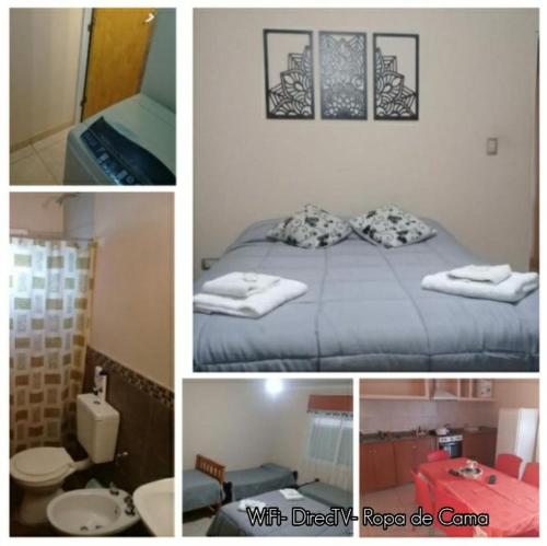 een collage van foto's van een kamer met een bed bij LOS Teros dptos in Villa María