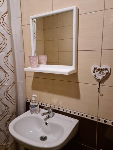 a bathroom with a sink and a mirror at Studio Apartman Ana Doboj in Doboj