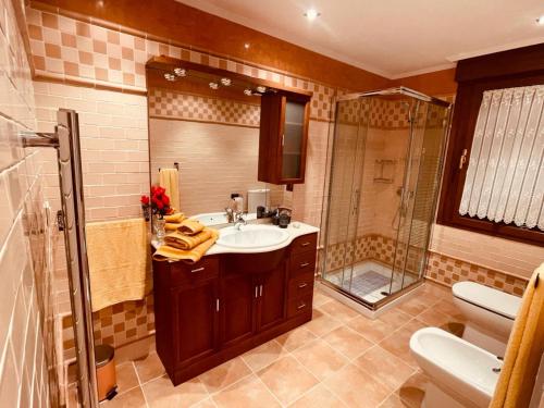 a bathroom with a sink and a shower at La Cava de Leuvino Frias 