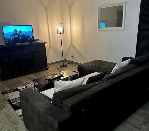 a living room with a couch and a flat screen tv at Cergy vers Paris 4-6 personnes in Cergy