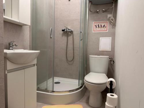 ポズナンにあるRynek 6のバスルーム(シャワー、トイレ、シンク付)