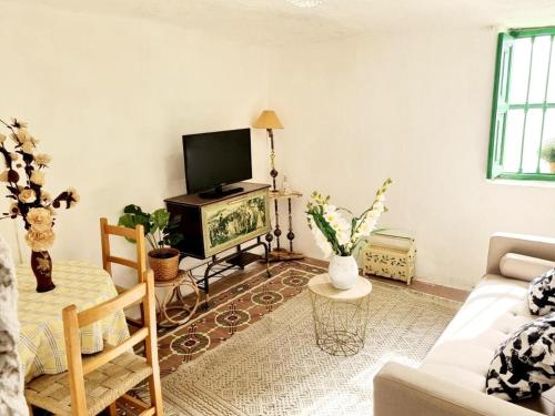 een woonkamer met een bank en een tv bij Apartamento Cueva La Torre in Aldaia