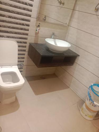 a bathroom with a sink and a toilet at HOTEL MERCURY 50 STEP FROM DARBAR SAHIB in Amritsar
