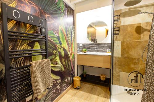 a bathroom with a shower and a sink at The Nest, parking, centre, vue sur la Cathédrale in Albi