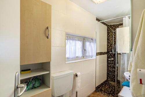 a bathroom with a sink and a shower with a window at Haus am Bach in Haueneberstein