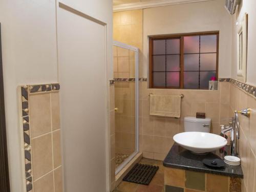 a bathroom with a sink and a shower at The Orion in Middelburg