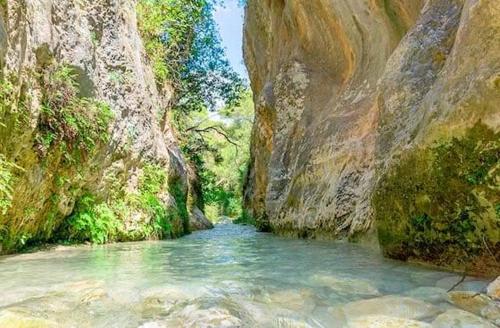 a painting of a river in a canyon at Nerja centro, playa carabeo in Nerja