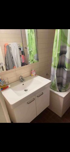 a bathroom with a sink and a mirror and a tub at Le bijou du 3ème arrondissement in Zurich