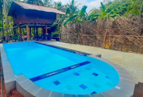 an empty swimming pool in a backyard with a house at Galaxy View Homestay Sigiriya in Sigiriya