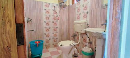 達蘭薩拉的住宿－The Unmad - Dharamkot，一间带卫生间和水槽的浴室