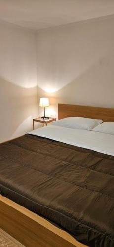 a bedroom with a large bed with a brown blanket at Residence Via Begatto 1 in Bologna