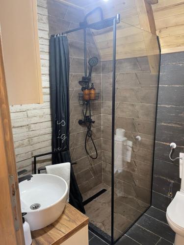 W łazience znajduje się prysznic i umywalka. w obiekcie Obiteljska oaza Vlašić w mieście Vlašić