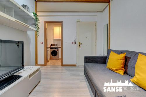 a living room with a couch and a television at Apartamento Karri by SanSe Holidays in San Sebastián