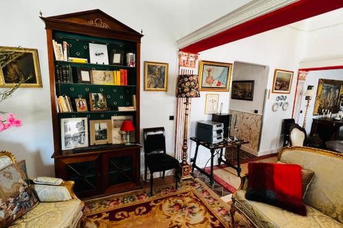 a living room with a couch and a book shelf at APT 6 Biembe in Chinchón