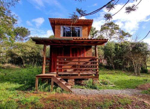 a tree house sitting in the middle of a field at Cabana na Floresta Rincão do Fortaleza in Cambara do Sul