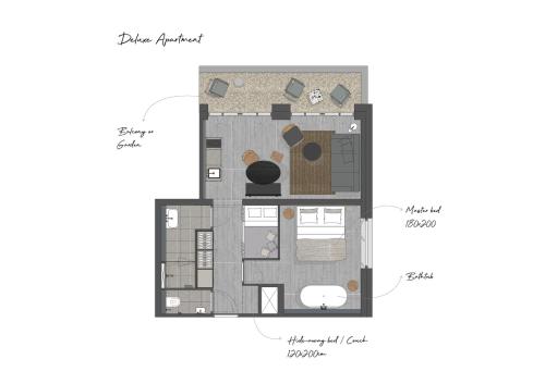 a plan of a floor plan of a house at Boutique Hotel Benedict Noordwijk in Noordwijk aan Zee