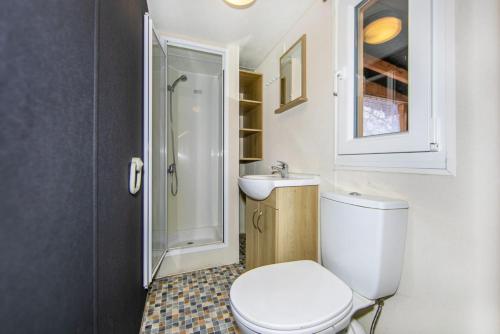 a bathroom with a toilet and a sink at Ubytování v přírodě Plzeňsko in Kaznějov