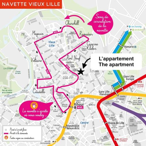 - une carte de la ligne de vue et la préparation de l'appartement dans l'établissement Emplacement central pour ce studio Vieux Lille, à Lille