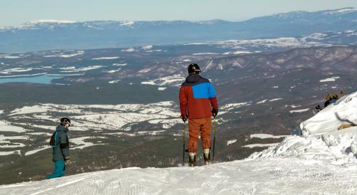 a man on skis standing on top of a mountain at Euphoria Club Hotel in Borovets