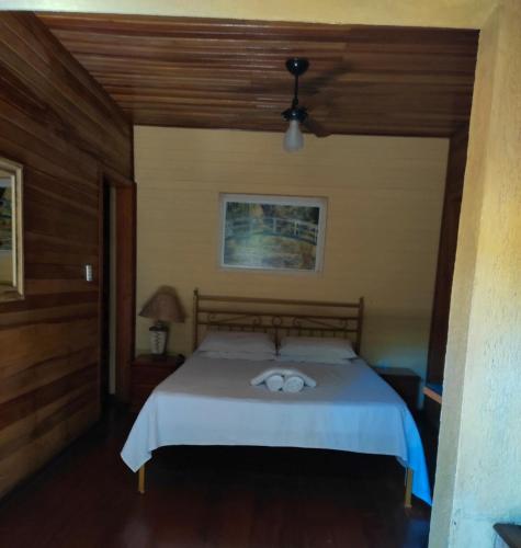 a bedroom with a large bed with a white blanket at Pássaro de Fogo in Santo Antônio do Pinhal