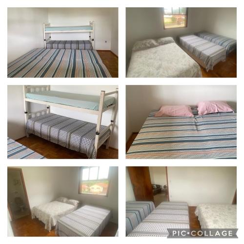 um grupo de quatro fotografias de camas num quarto em Analândia - Casa acolhedora em Analândia