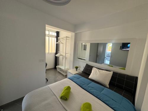 普拉亞戴爾雷安格萊斯的住宿－JeLe Guest Room，一间卧室配有一张床和一面大镜子