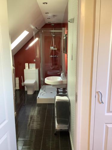 a bathroom with a sink and a toilet at Heatherbrae Guest House in Kyle of Lochalsh