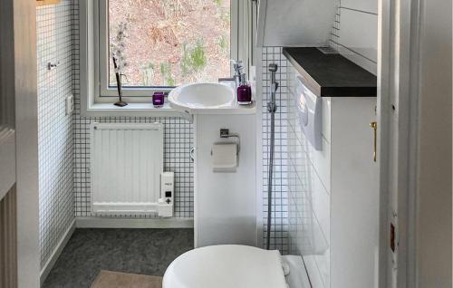a bathroom with a toilet and a sink and a window at Lovely Home In Munka-ljungby With Wifi in Munka-Ljungby