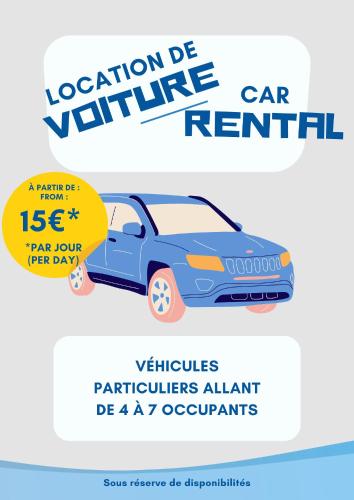 a car rental banner with a blue car at CosyLife Sainte-Rose - Villa familiale calme avec vue Sofaïa à 3km de la plage in Sainte-Rose