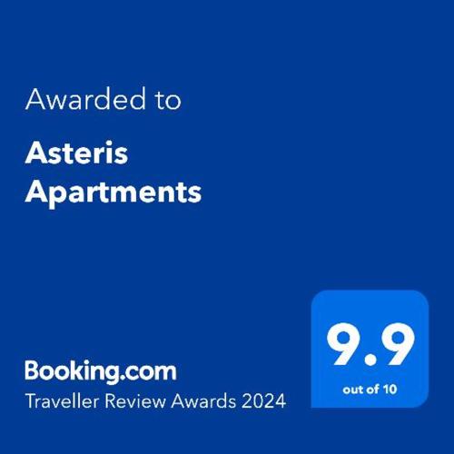 Certifikát, hodnocení, plakát nebo jiný dokument vystavený v ubytování Asteris Apartments