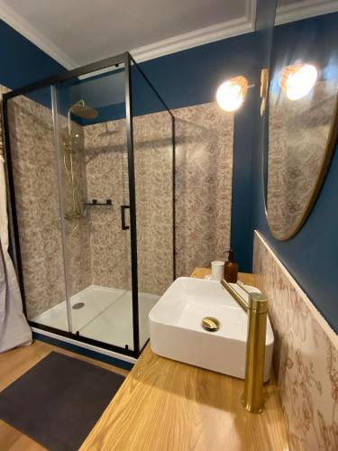 un bagno con un lavandino bianco e una doccia di L'évasion Havraise a Le Havre