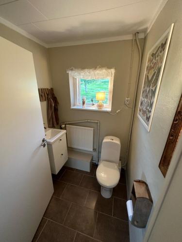 Elle comprend une petite salle de bains pourvue de toilettes et d'une fenêtre. dans l'établissement Litla-Sandfell Guesthouse, à Stóra-Sandfell