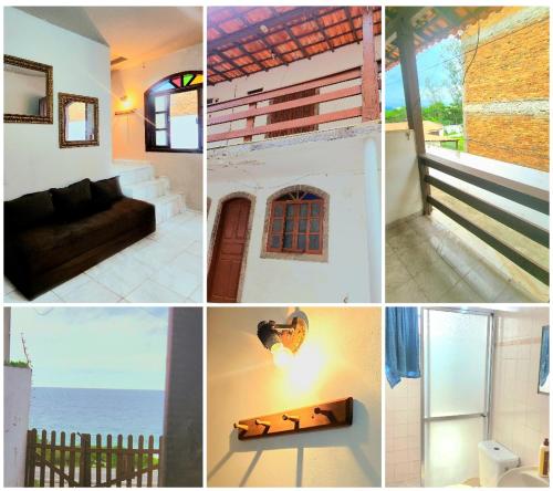 a collage of pictures of a living room and a house at Casa simples de frente para praia 5km do centro in Saquarema