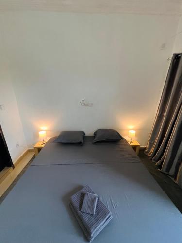 una camera con un grande letto con due lampade di De Paris à Conakry NONGO a Conakry