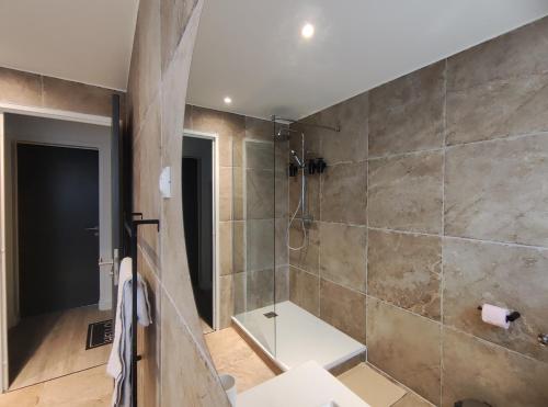 a large bathroom with a shower and a toilet at Romantic Cocon Home in Mulhouse in Mulhouse