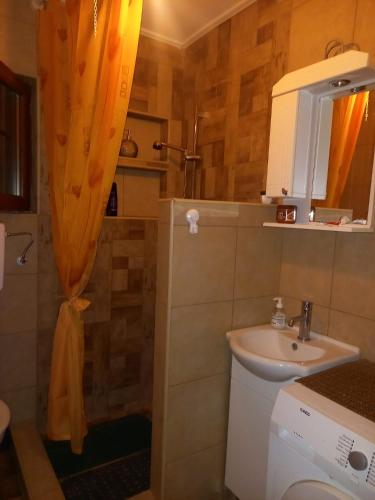 a small bathroom with a sink and a shower at Beogradjanka mala in Zvornik
