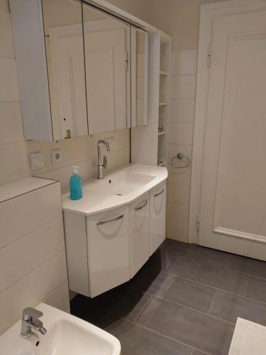 Ένα μπάνιο στο Ferienwohnung Zum Backenzahn