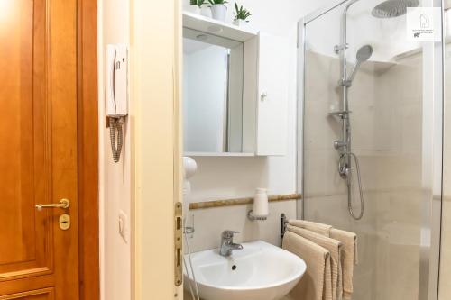 a bathroom with a sink and a shower at Gli Appartamenti al Duomo in Catania