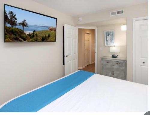 a bedroom with a large bed with a television on the wall at Seascape Resort Aptos, Capitola, Santa Cruz in Aptos