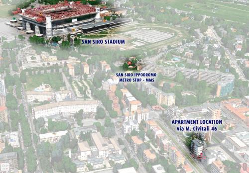 a map of a city with buildings and a stadium at SAN SIRO BLUE FLAT in Milan