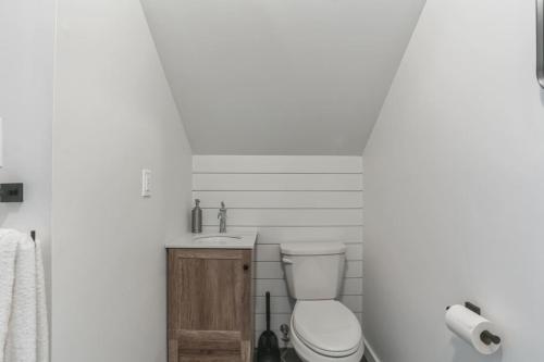 a bathroom with a toilet and a sink at Charming Studio in Thornton PA in Thornton