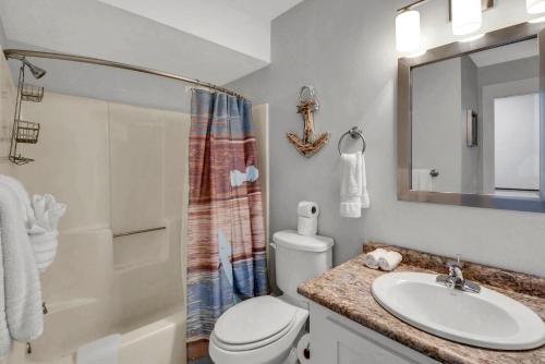 a bathroom with a toilet and a sink and a shower at Courtyard Villa B-2 in Saint Simons Island