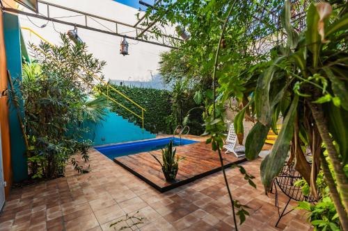 a garden with a swimming pool and plants at Casa de Arte CiTá, bed and breakfasts in San Miguel de Tucumán