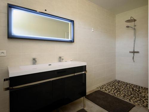 a bathroom with a sink and a mirror at Spacieuse maison rénovée, nature verdoyante - FR-1-489-176 in Valigny