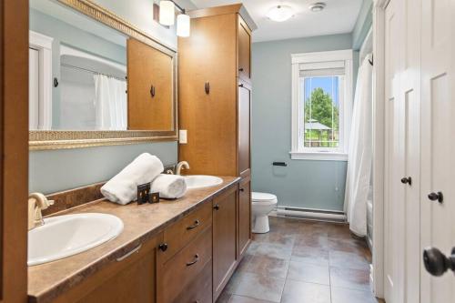 蒙克頓的住宿－Le Cozy Clover，一间带水槽、卫生间和镜子的浴室